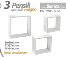 Mensole 3 Moduli Parete Mensola Quadrata Cubo Pensile BIANCO LEGNO 30/27/24cm