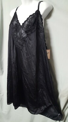 Ventura Black Nightgown Knee Length Sleeveless Sexy Lace Plus 2X  54'' BUST