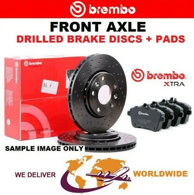 BREMBO Extra Gebohrt Vorne Bremse Scheibe + Bremsbeläge für VW Caddy Est. 2.0