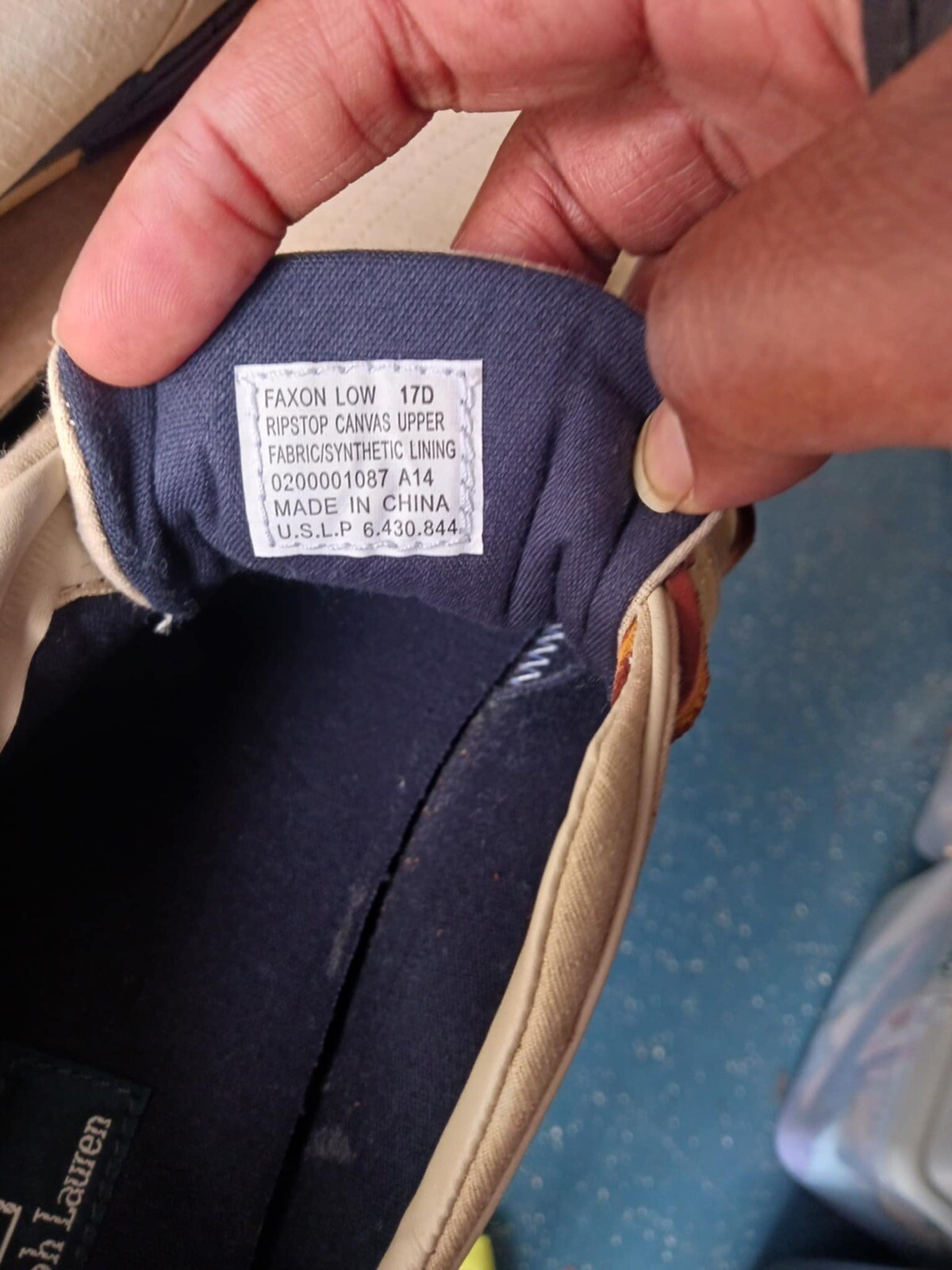 PONY Polo Ralph Lauren sneaker da uomo fax tela bassa beige marrone scuro taglia 17