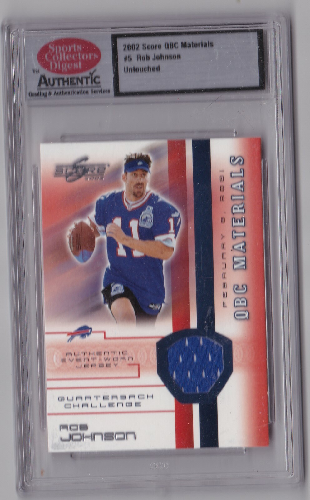 2002 Score QBC Materials Authentic Event - Worn Jersey Rob Johnson #5 Bills