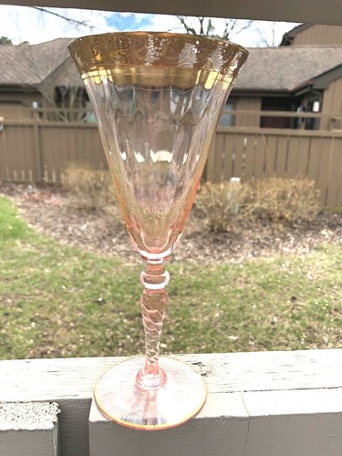 Morgantown # 7653 9 Oz Goblet 8" * 3.5" #31 Gold Band - Pink Diamond Optic Bowl - Picture 2 of 7