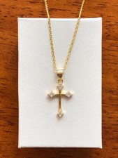 925 Sterling Silver Small Cross Pendant Necklace CZ Women 17mm 19.375" 19.5"