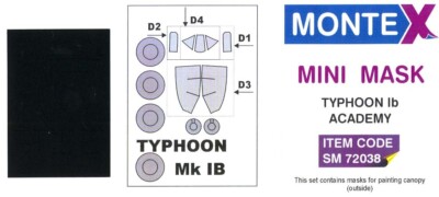 Montex 1/72 HAWKER TYPHOON Ib CANOPY & WHEELS PAINT MASK Academy