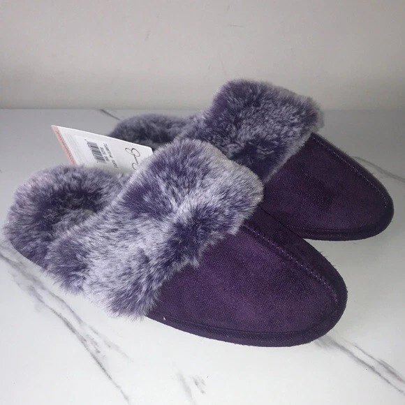 NWT Jessica Simpson purple comfy faux fur slippers S eBay