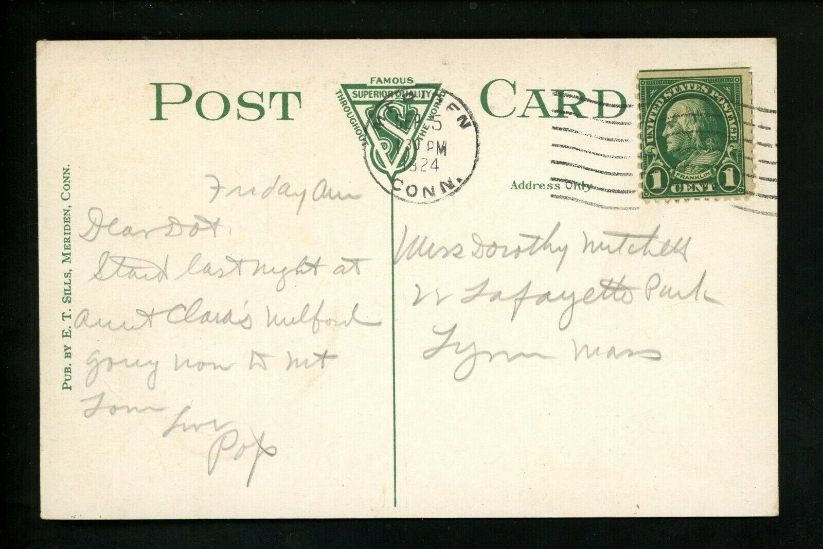 Connecticut CT postcard Meriden, US Post Office Vintage 1924 eBay