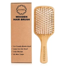 Hair Brush-Natural Wooden Bamboo Bristles Paddle Hairbrush Large. Eco-Friendly