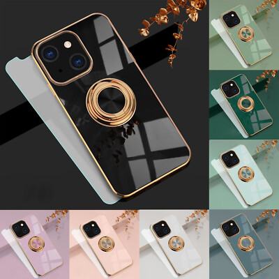 For iPhone 13 12 11 16E 15 16 Pro Max 17 Magnetic Ring Stand Plating Screen Case