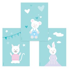 PRICARO Poster "Tier-Harmonie" türkis A4 3er Set Deko Kinderzimmer Bilder Kids