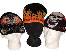 3 Motorcycle Rally Hats - Harley Davidson Doo Rag, Sturgis Beanie, Mirror Skulls