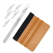 1set Vinyl Squeegee Felt Edge Fabric Scraper with Craft Knife, Golden Brown