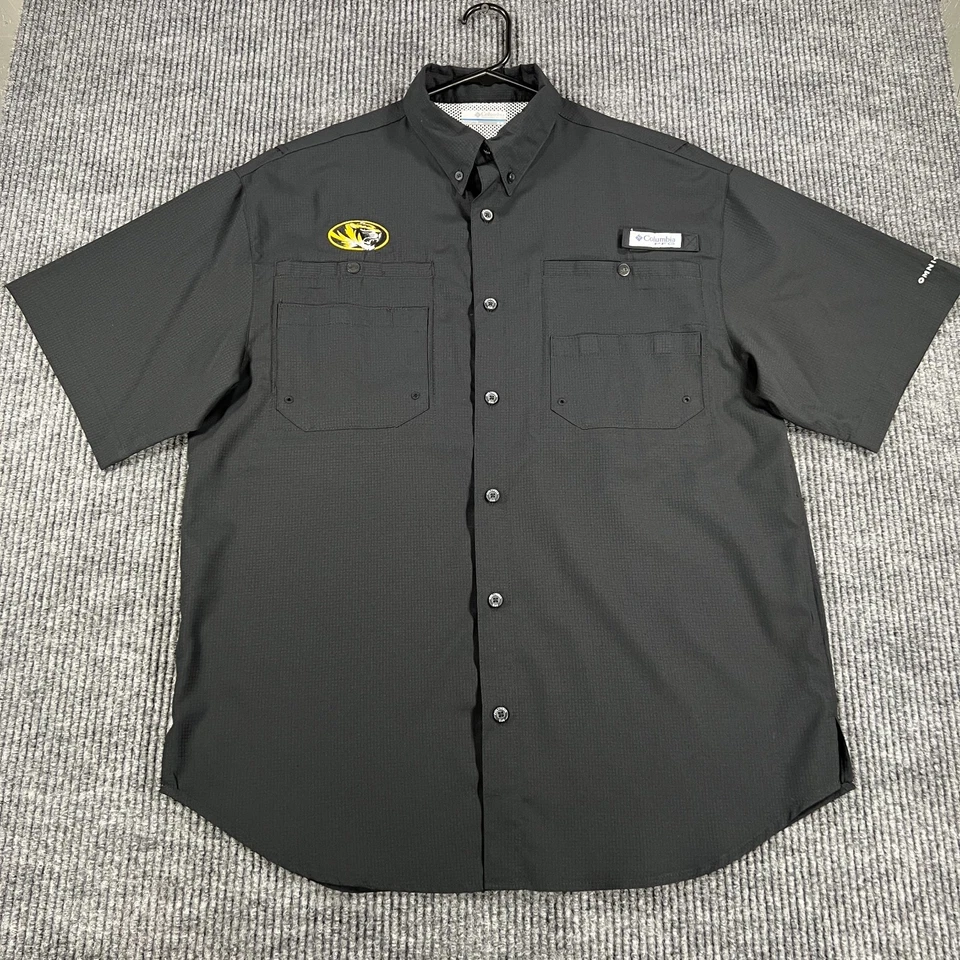 Missouri Tigers Mizzou Shirt Mens Medium Black Short Sleeve Columbia PFG Button - Image 3 of 4