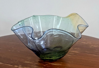 Adam Jablonski Polish Crystal Art Glass Flower Bowl - Signed 9.5''x5.5''