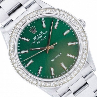 Rolex Unisex Watch Air-King Green Index Genuine Diamond Bezel 34mm Original Box