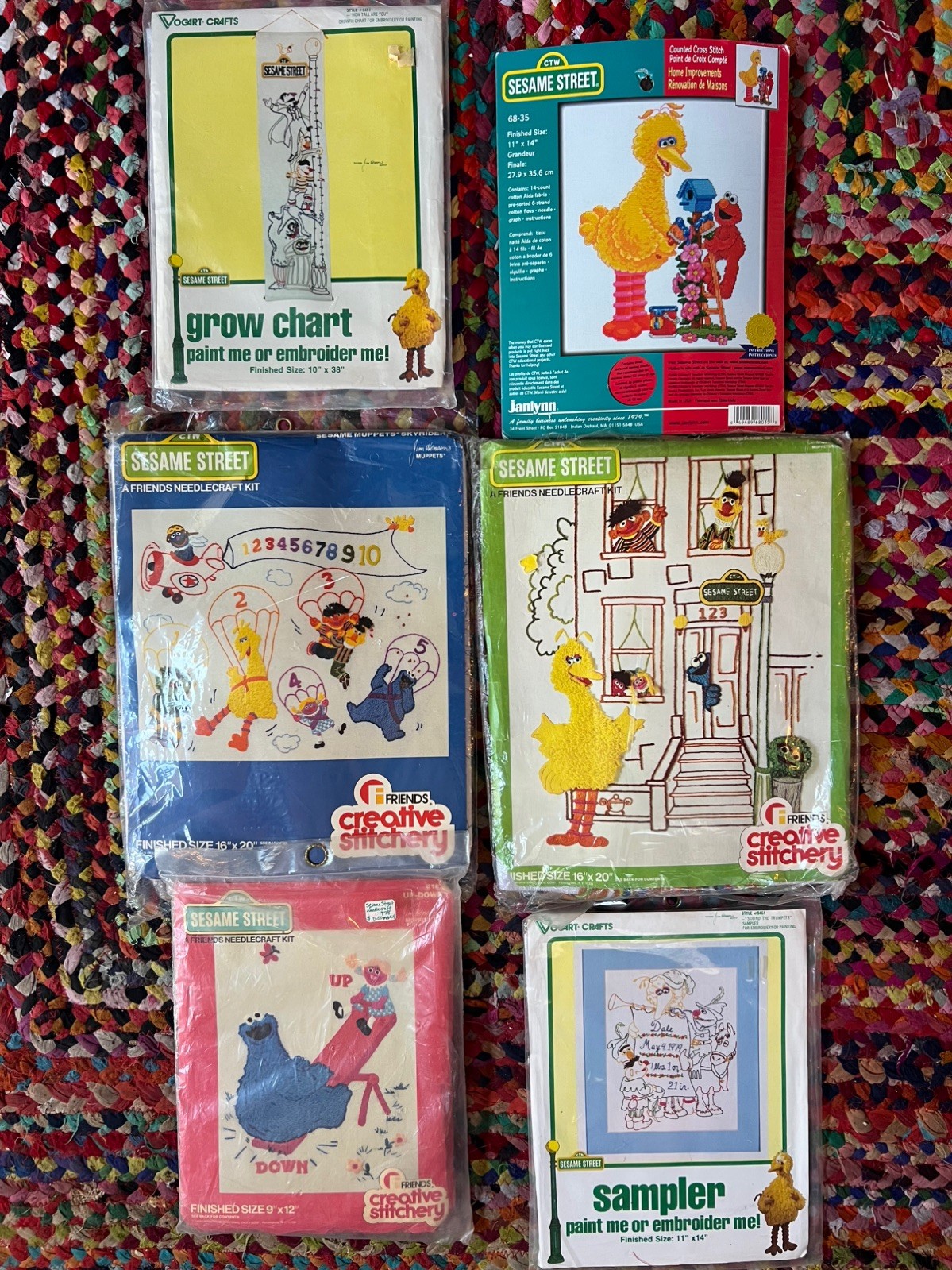Lot of 6 Vintage Creative Stitchery Sesame Street Needlecraft Kit 1970’s