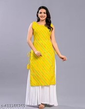 Daily wear kurti/casual top /kurti/fancy/yellow leheriya sleeveless kurti Only