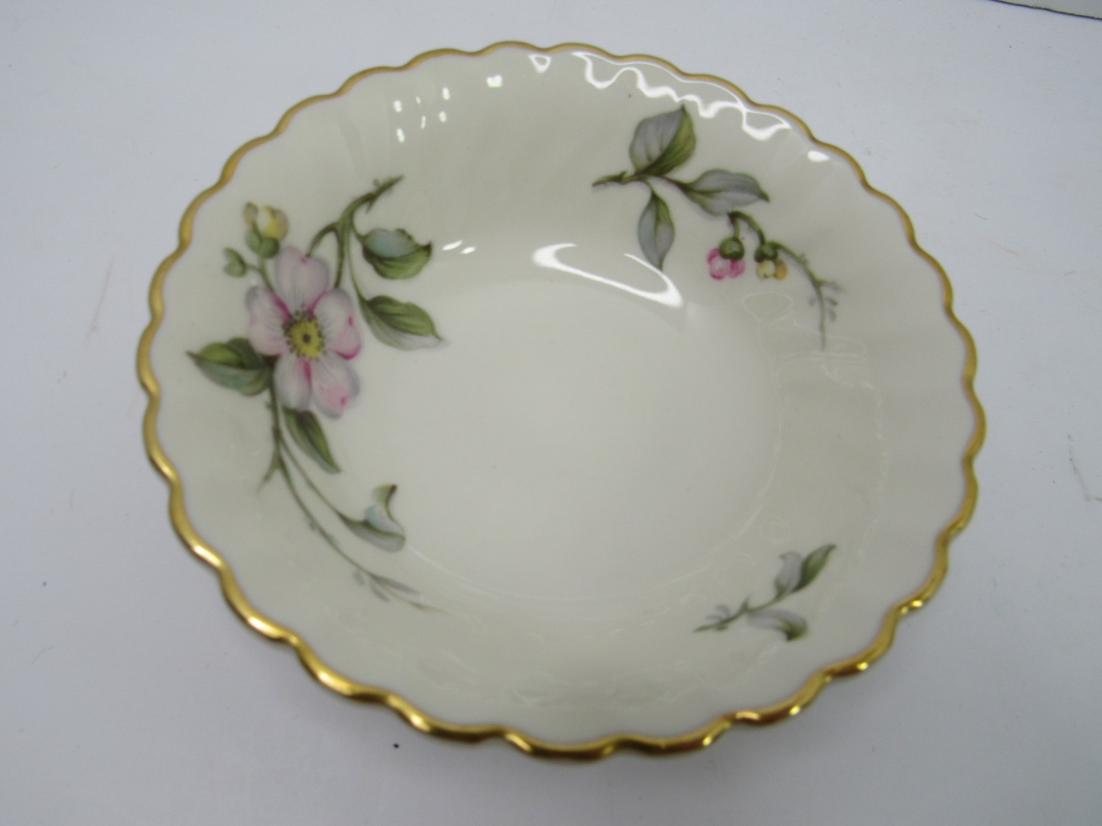 8-Vtg Syracuse China Berry Dessert Bowls Apple Blossom Pattern Gold Trim USA