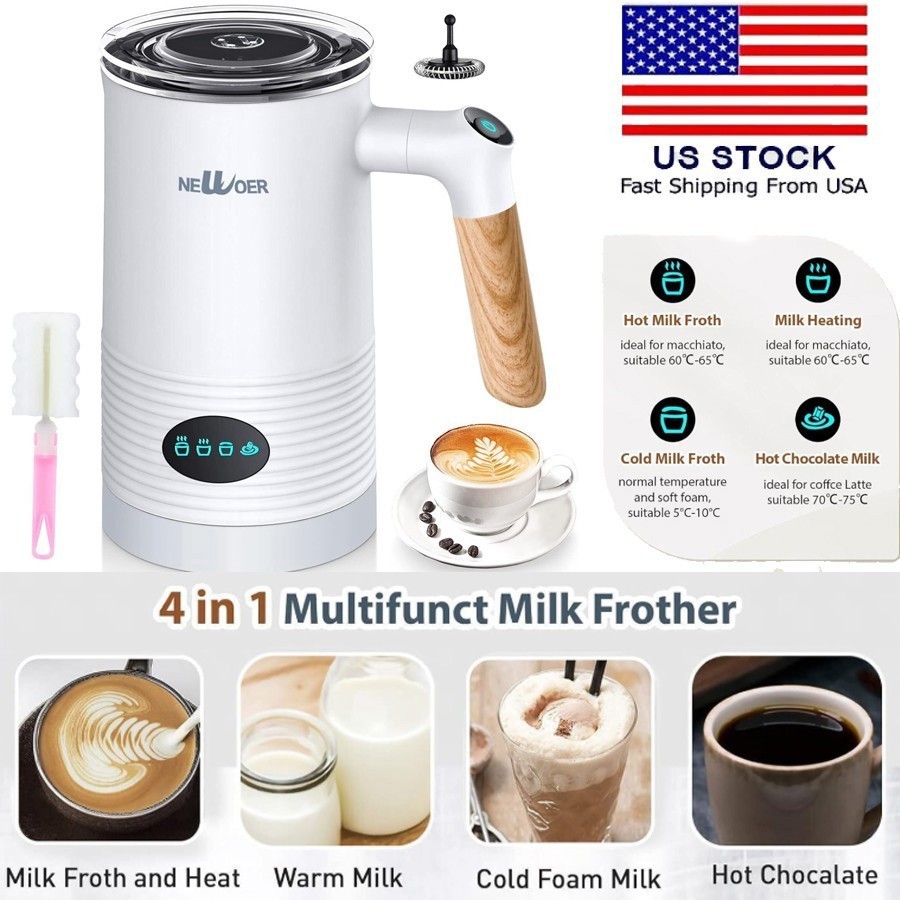 4-in-1 Electric Milk Frother 10oz/350ml Warm & Cold Foam Maker for Coffee Latte