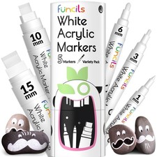 Funcils 5 Acrylic White Paint Pens - Fine  Jumbo Size Variety Pack,