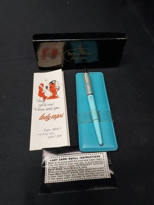 NEW OLD STOCK 1950s Paper Mate Blue Lady Capri Pen Atomic Starburst Mid Century 