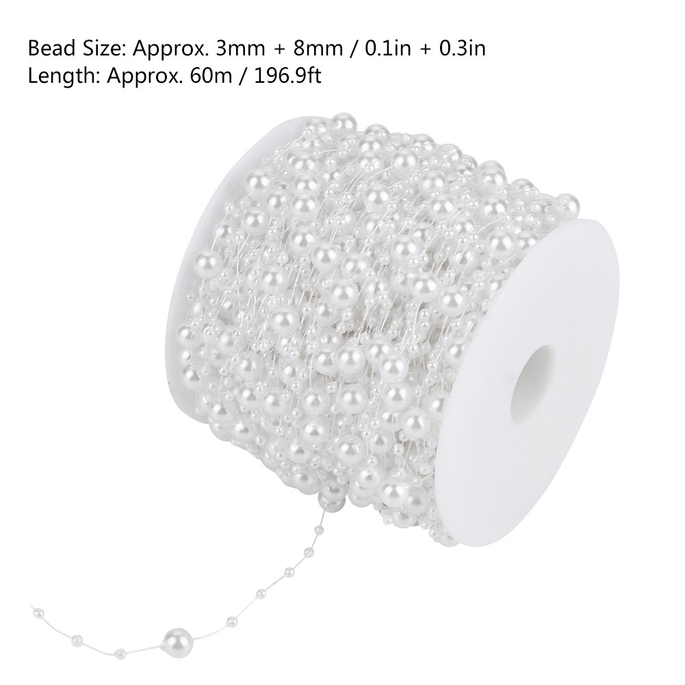 60m Pearl Bead Roll Shiny String Ideal For Wedding Decorations