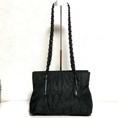 Prada Chain Shoulder Tote Bag Two-layer Triangle Logo Used