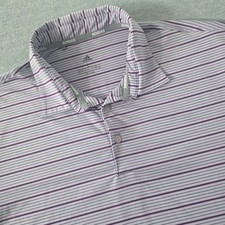 Adidas Golf Mens Large Purple Grey Striped Short Sleeve Performance Polo Shirt