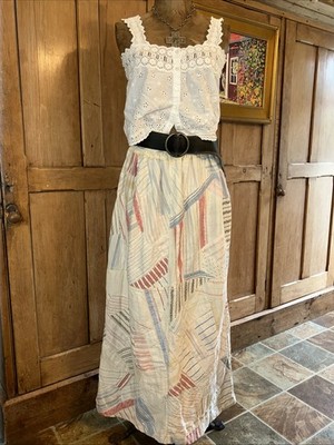 Antique crazy quilt skirt C 1850 Prairie western RRL St Ticking Sack Embroidered