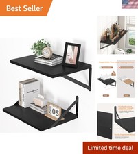 Black Deep Floating Shelves for Wall, 16W x 12D Wood Wall Shelves Set of 2, W...