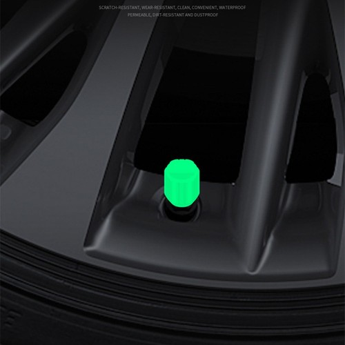 Car Tire Valve Cap 4pcs Car Tire Valve Cap 8mm ABS Material Fluorescent Green - Picture 3 of 12