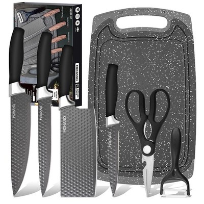 7 Pcs Profi Kitchen Knives Set with Cutting Board Sharp Knife Chef Knife Cleaver