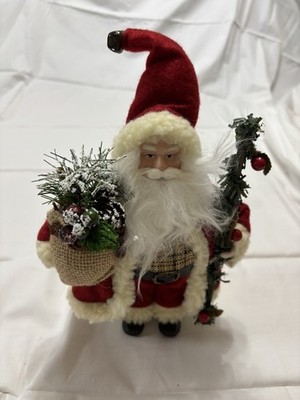 VGT Possibly Old World Santa Holding A Walking Stick & Bag of Pine Cones, 10''