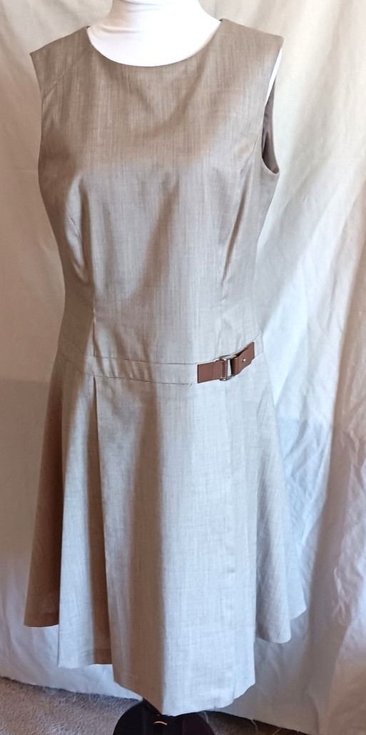 Anne Klein Dress Career 8 Beige Taupe Pleated Kilt Skirt Sleeveless