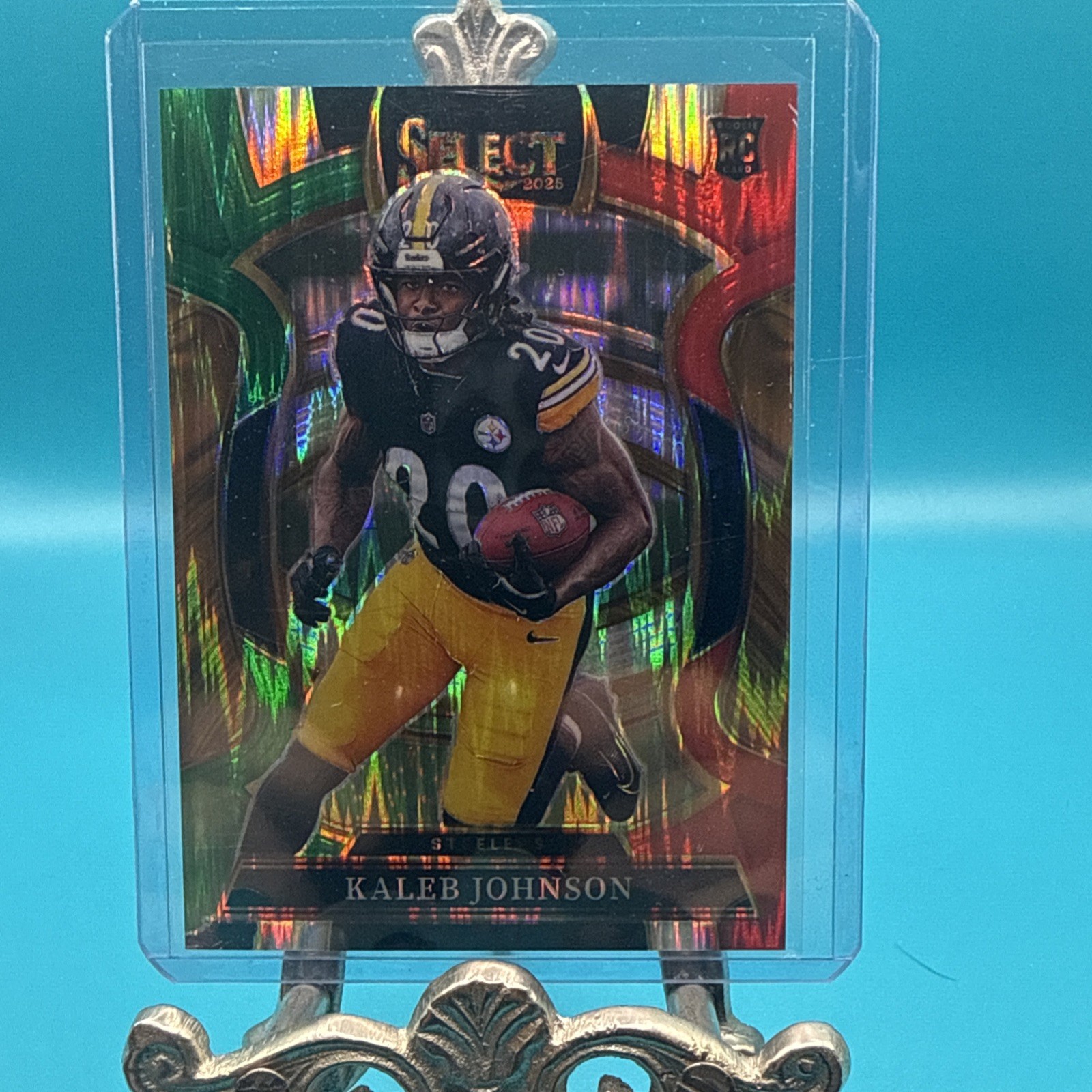 2025 Panini Select 🏈  Kaleb Johnson RC Green & Red Prizm Shock #52 Steelers