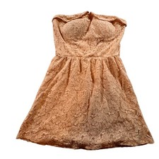 Charlotte Russe Peach Floral Lace Strapless Sweetheart Mini Dress S Fit Flare