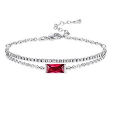 Birthstone Bracelet Birthday Gift for Women:Birthstone Double Layer Adjustabl...