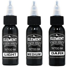 Element Tattoo Greywash Ink Set 1oz Light Medium Dark Professional Tattoo Ink