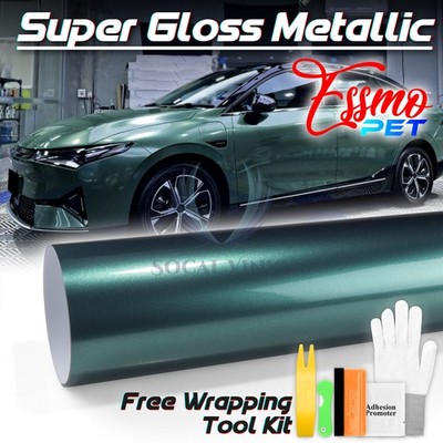 ESSMO PET Super Gloss Metallic Fir Green Auto Vinyl Wrap Decal Film Like Paint