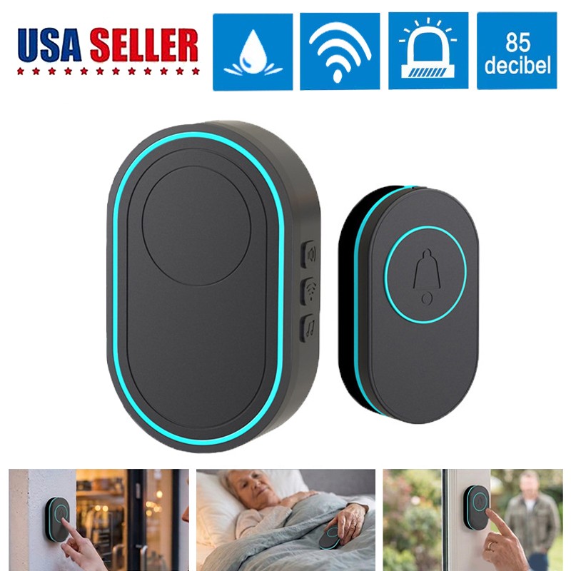 Wireless Doorbell 433MHz 1 Button 1 Chime 39 Ringtones Adjustable Volume USA