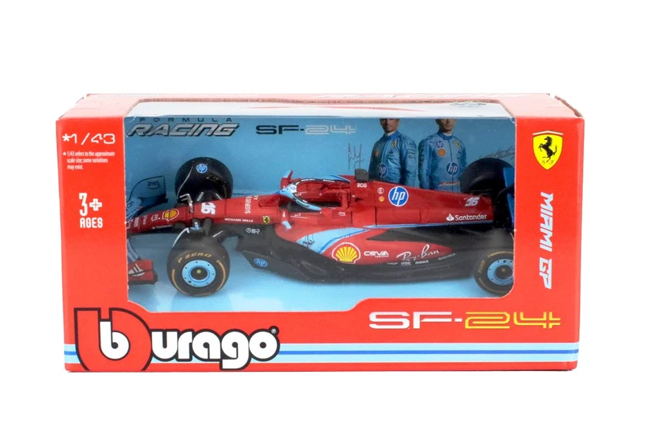 3x Modellini Ferrari F1 Charles Leclerc SF-24 Monza, Miami, Monaco 1/43 Burago - Immagine 4 di 4