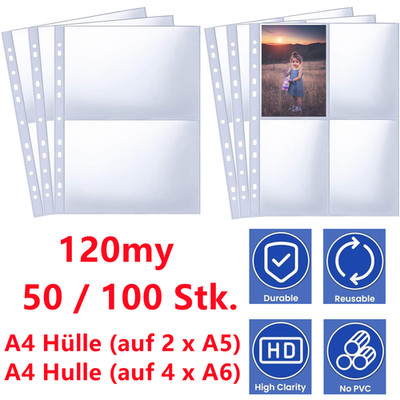 100x A4 Sammelhüllen Prospekthüllen Kartenhüllen auf A5 A6 A8 Sichthüllen 120 my