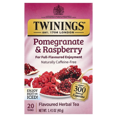 Flavored Herbal Tea, Pomegranate & Raspberry, Caffeine Free, 20 Tea Bags, 1.41