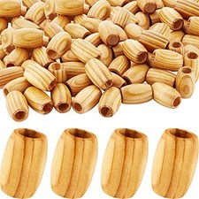 60 Pcs Large Hole Wooden Beads 30x20 mm Macrame Loose Wood Color