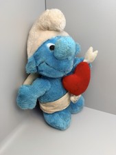 Vintage Smurf Plush Holding Heart Valentine Cupid Smurf Stuffed Toy Flood Damage
