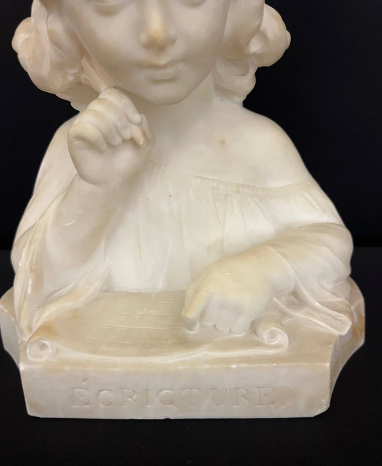 Sculpture ancienne en marbre blanc – T. Cipriani XIXe – Allégorie de l’Écriture - Photo 3/4