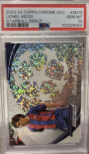 2023-24 TOPPS CHROME UEFA CLUB COMPETITIONS STARBALL DEBUT LIONEL MESSI PSA 10