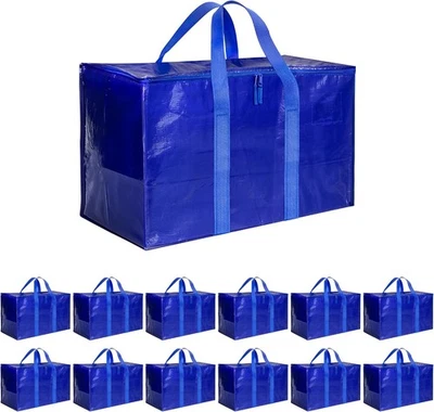 Simple Deluxe 12 Pack Moving Bags, Heavy Duty Storage Totes with Lids, Sturdy Ha