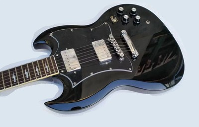 balck SG Model Electric Guitar Custom Angus Young Design & AC-DC Inlay in stock
