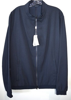 NWT $695 Armani Collezioni Men's Zipper Seersucker Blouson Jacket Navy Sz 56