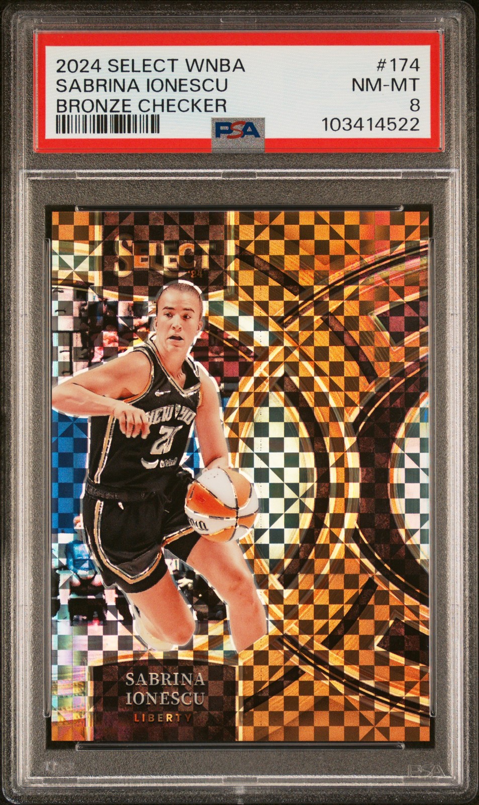 2024 Panini Select WNBA #174 Sabrina Ionescu Prizms Bronze Checker PSA 8 #/49